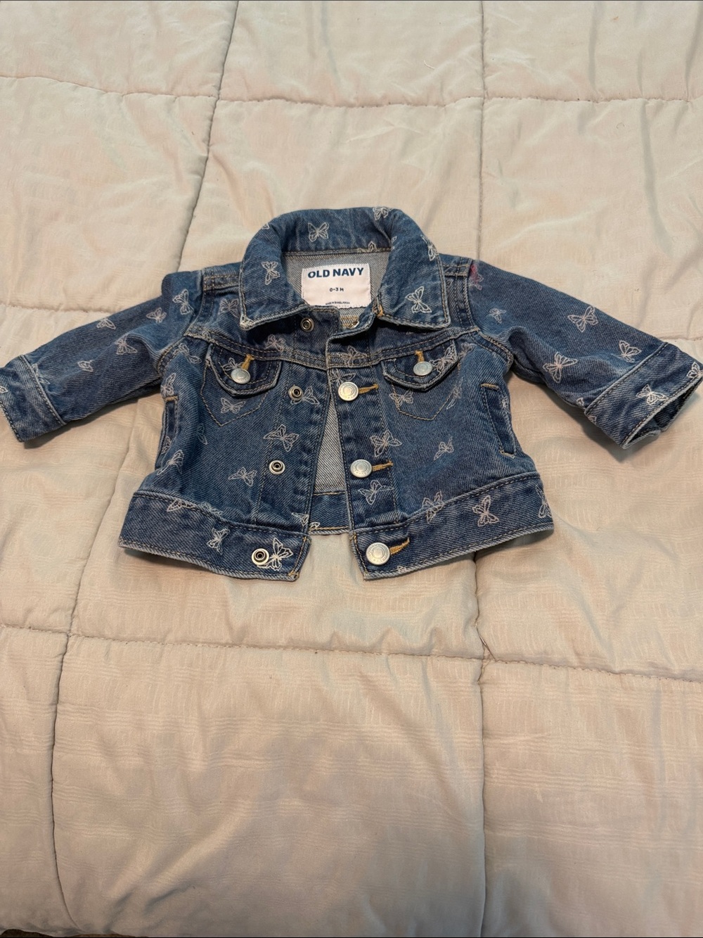 Old Navy Blue Toddler Denim Jacket with Butterfly Embroidery